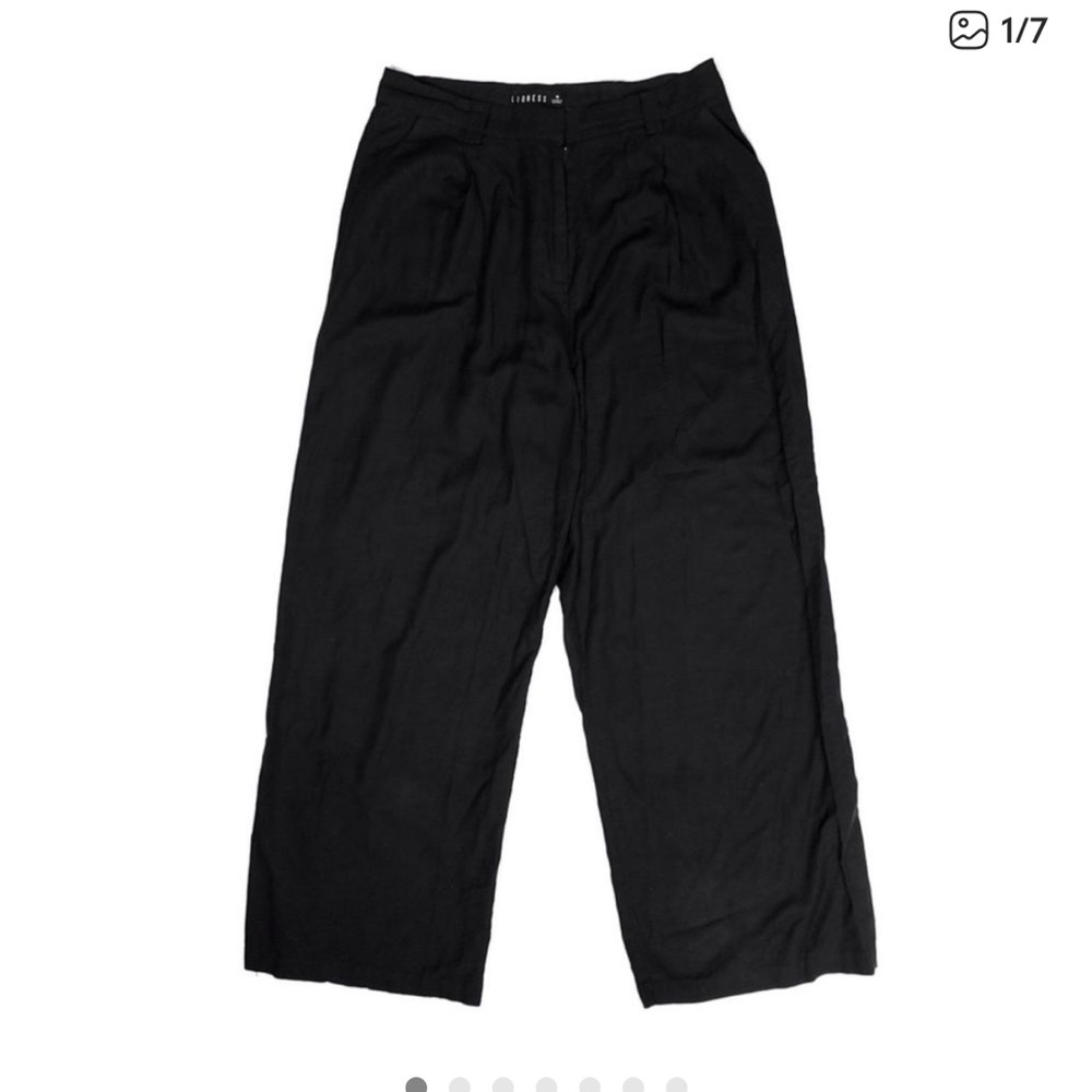 LIONESS Linen La Quinta Pleated Wide Leg Trouser Pants Womens Medium in Black